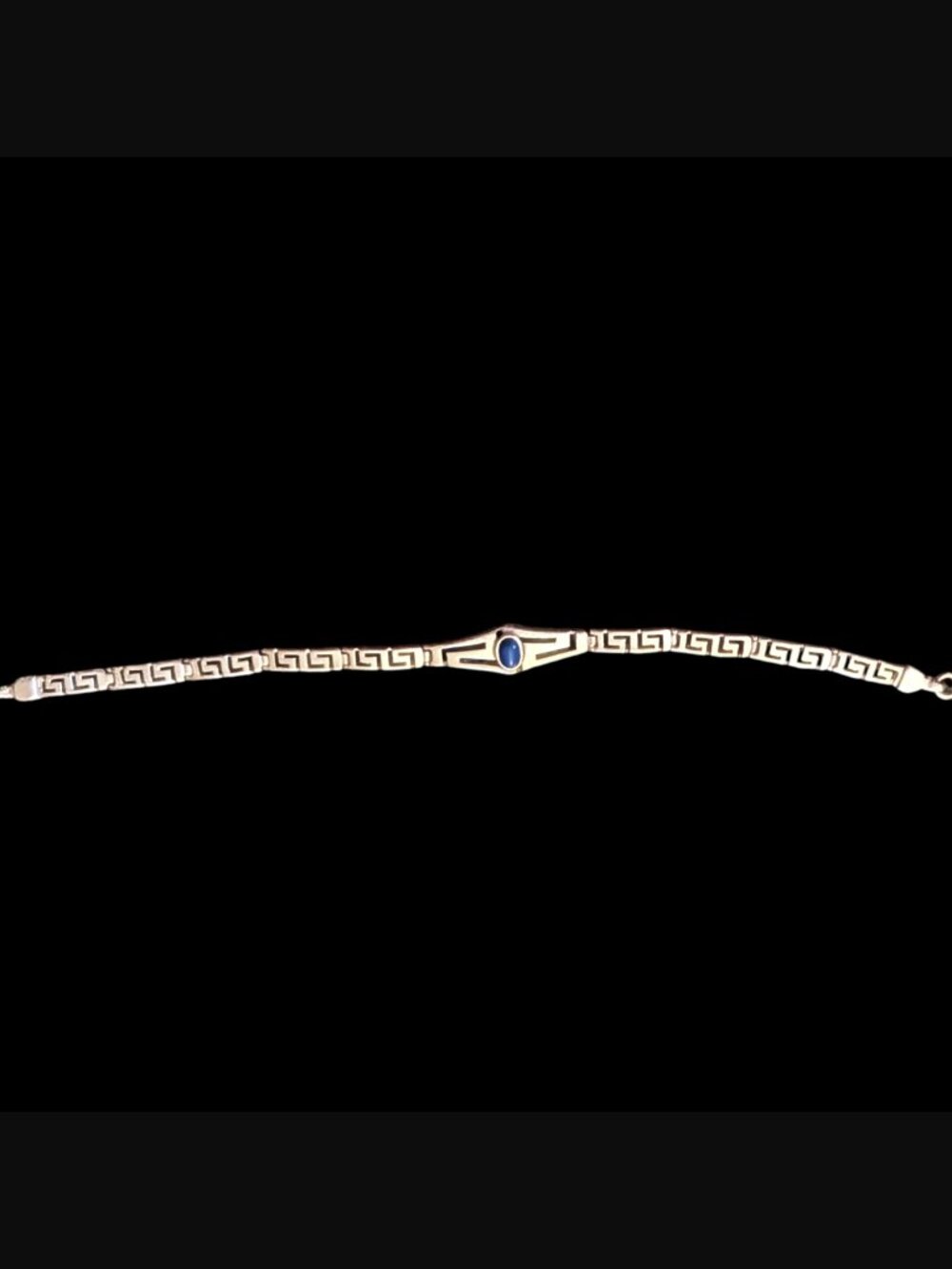 925 Sterling Silver Greek Key Meander Blue Lapis Size 7.25" Bracelet - Picture 14 of 14